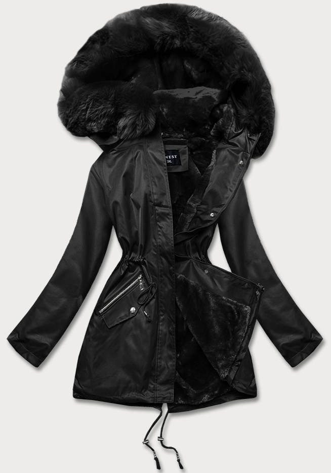 Černá dámská zimní bunda s kožešinovou podšívkou (B550-1) odcienie czerni 50