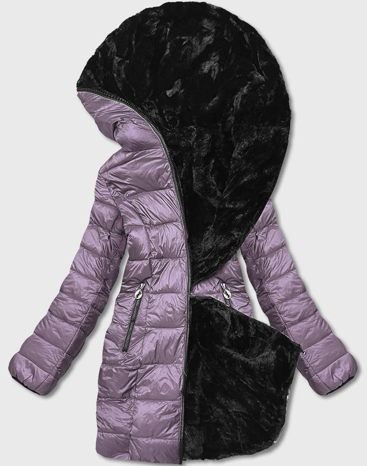 Fialová oboustranná dámská bunda-kožíšek (B8052-51) odcienie fioletu 48