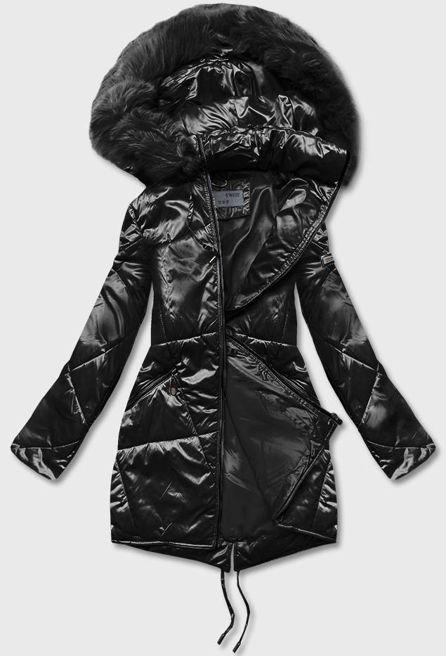 Černá dámská bunda s kapucí pro přechodné období (B8091-1) odcienie czerni 50
