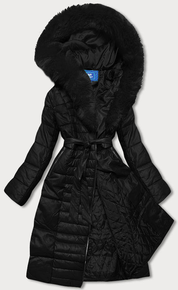 Černá dámská bunda s kožešinovým límcem (AG6-28) odcienie czerni XL (42)