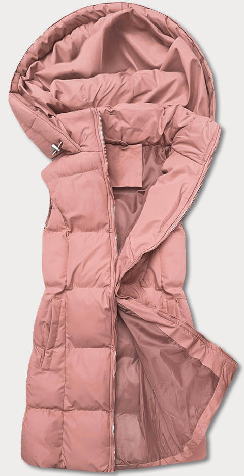 Dámská péřová vesta ve starorůžové barvě s kapucí (5M721-46) odcienie różu XL (42)