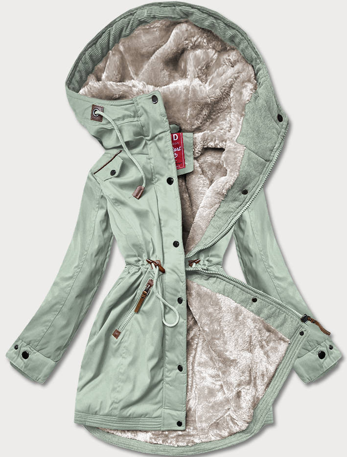 Dámská zimní bunda parka v mátové barvě se vsadkami z eko kůže (2M-21A93) odcienie zieleni XL (42)
