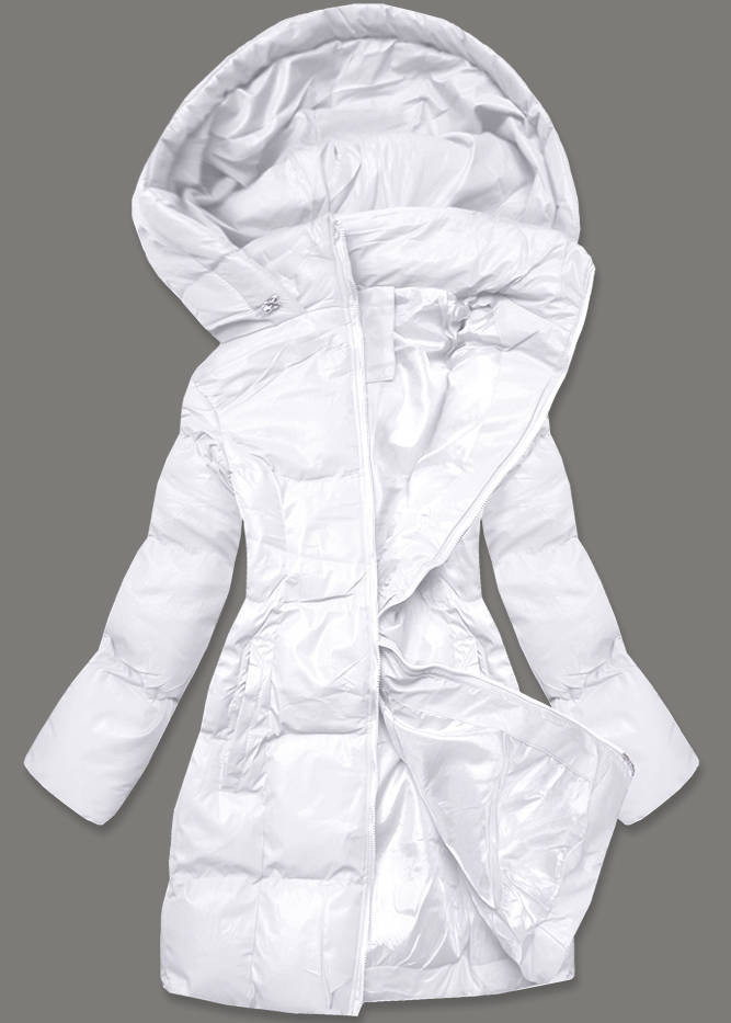 Bílá dámská zimní bunda s kapucí (5M722-281) odcienie bieli M (38)