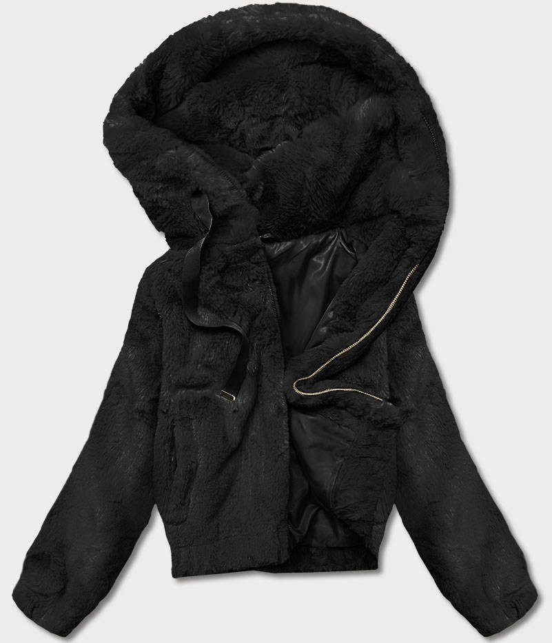 Krátká černá dámská kožešinová bunda (R8050-1) odcienie czerni XL (42)