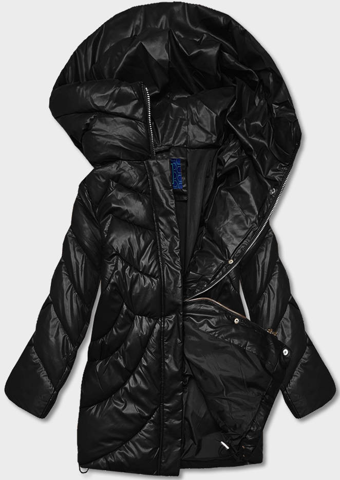 Volná černá dámská zimní bunda z ekologické kůže (AG2-J90) odcienie czerni 46
