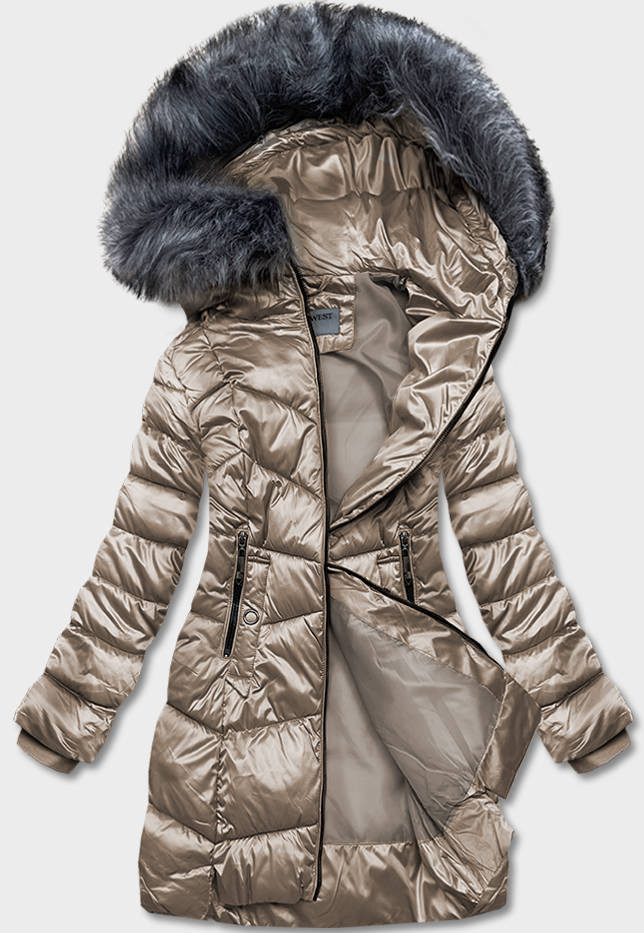 Béžová dámská metalická zimní bunda (B8072-12) odcienie beżu M (38)