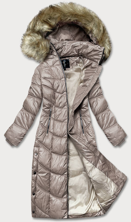 Lehká dlouhá dámská bunda ve velbloudí barvě (H-203) odcienie beżu L (40)