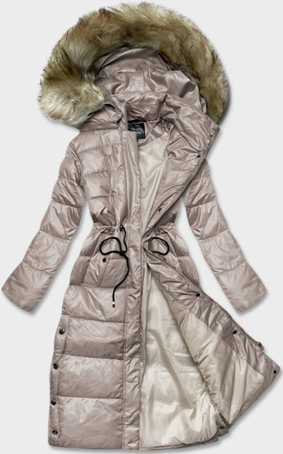 Dlouhá dámská prošívaná bunda ve velbloudí barvě (H-201) odcienie beżu XL (42)
