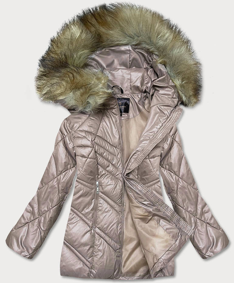 Dámská bunda v karamelové barvě s kapucí pro přechodné období (H-97) odcienie beżu L (40)