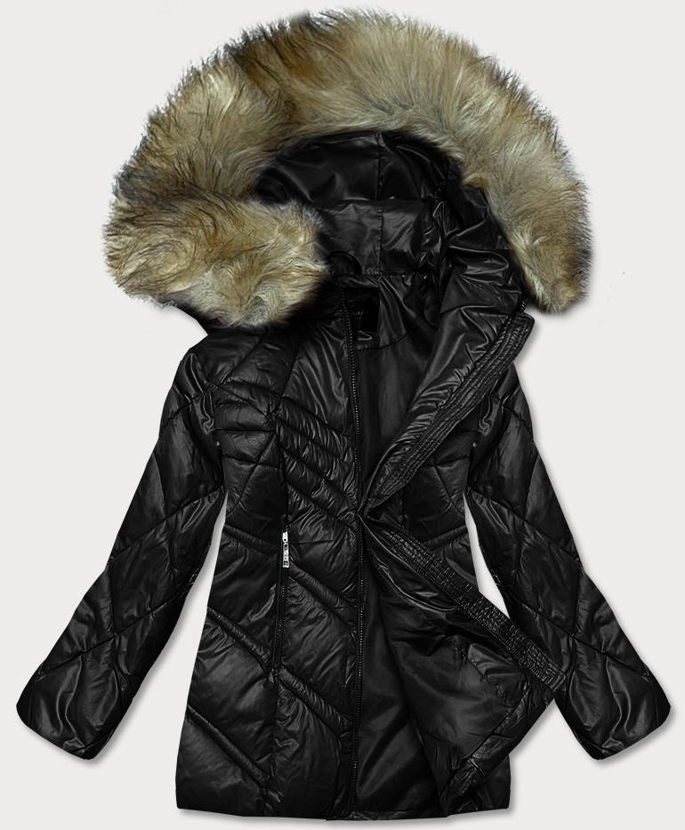 Černá dámská bunda s kapucí pro přechodné období (H-97-1) odcienie czerni 46