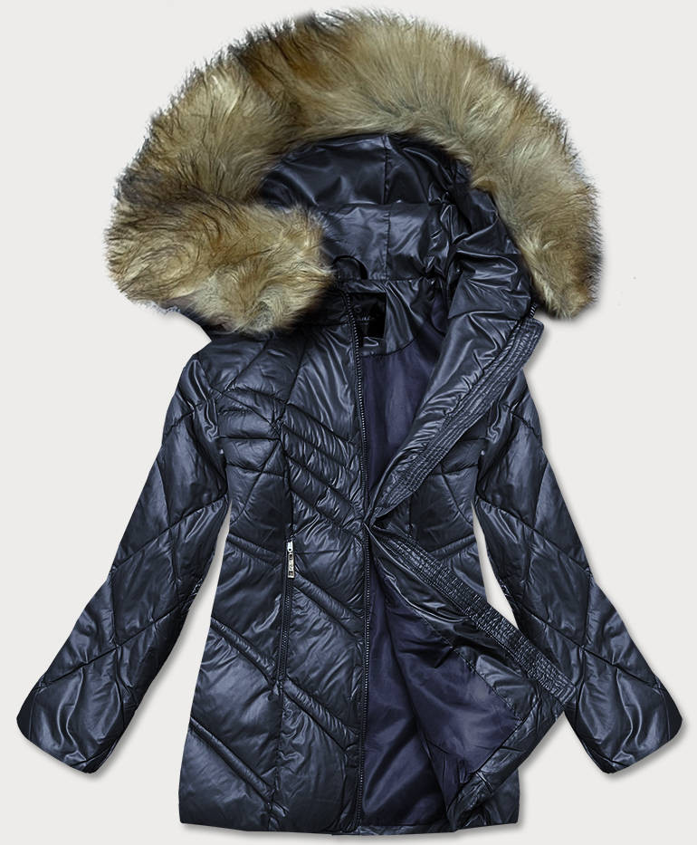 Tmavě modrá dámská bunda s kapucí pro přechodné období (H-97-1) odcienie niebieskiego 48