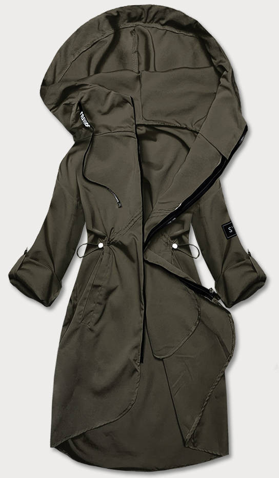 Tenký dámský přehoz přes oblečení v khaki barvě s kapucí (B8118-11) odcienie zieleni XS (34)