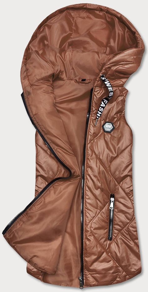Dámská vesta v karamelové barvě s kapucí (B0129-22) odcienie brązu S (36)
