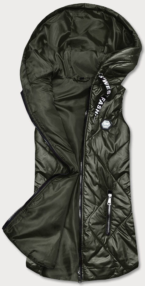 Dámská vesta v khaki barvě s kapucí (B0129-11) odcienie zieleni S (36)