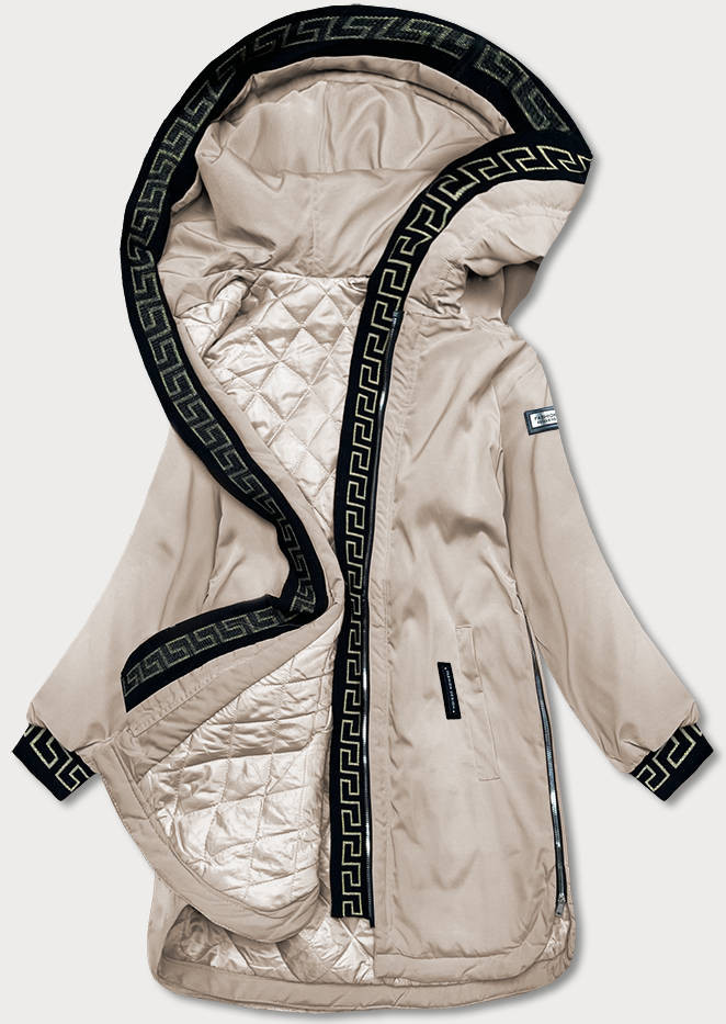 Tmavě béžová dámská bunda s kapucí (B8100-12) odcienie beżu 50