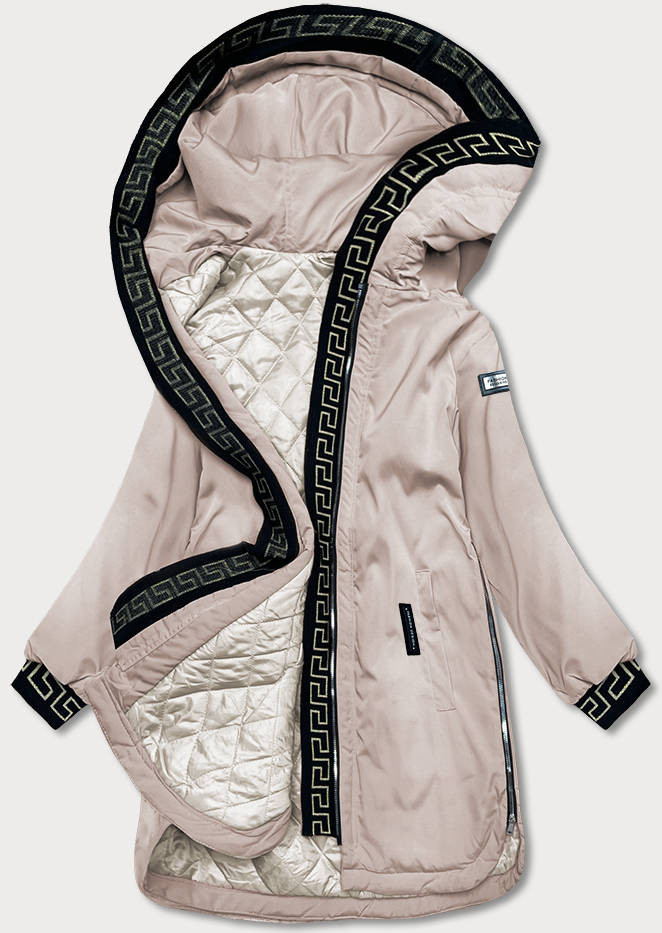 Světle béžová dámská bunda s kapucí (B8100-51) odcienie beżu 50