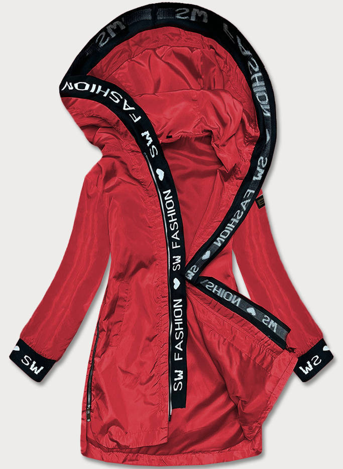 Tenká červená dámská bunda s ozdobnou lemovkou (B8145-4) odcienie czerwieni XXL (44)