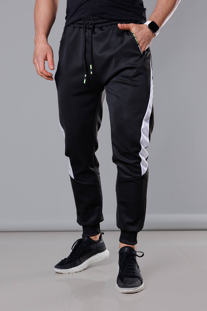 Černo-bílé pánské teplákové kalhoty se vsadkami (8K168) odcienie czerni L