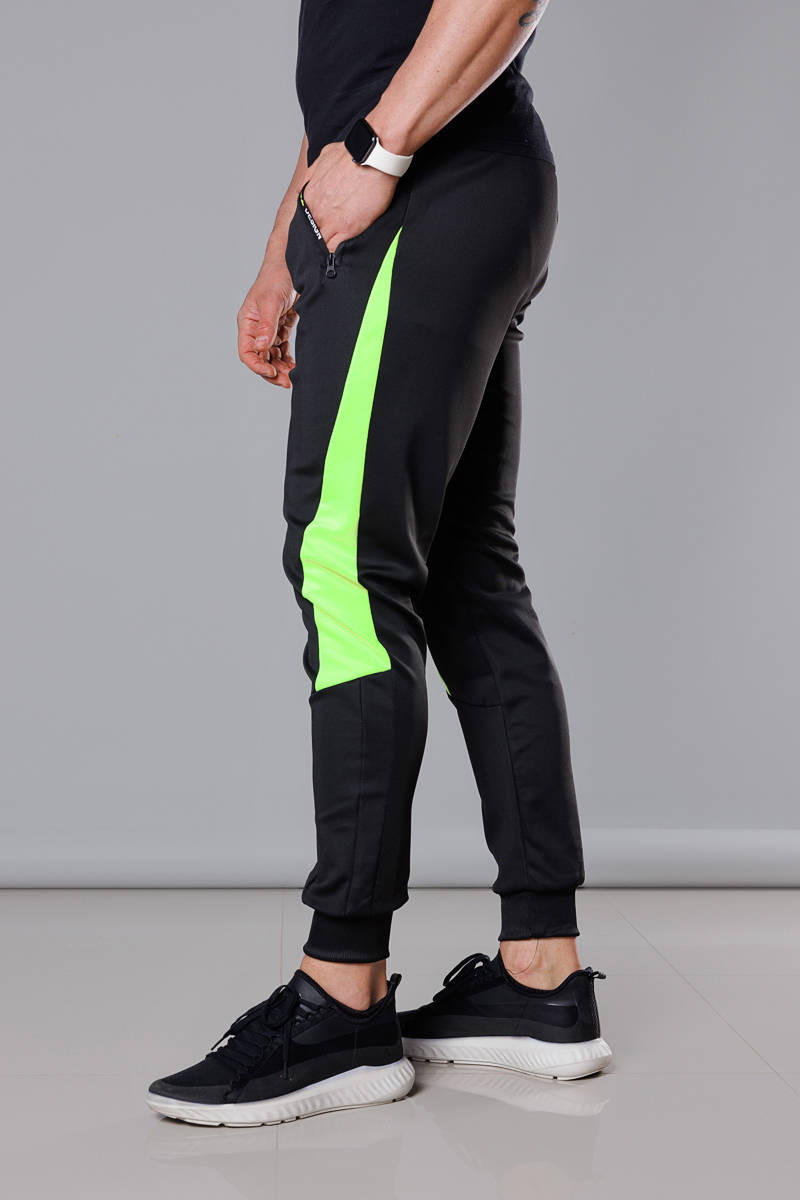 Černo-limetkové pánské teplákové kalhoty se vsadkami (8K168) odcienie czerni L