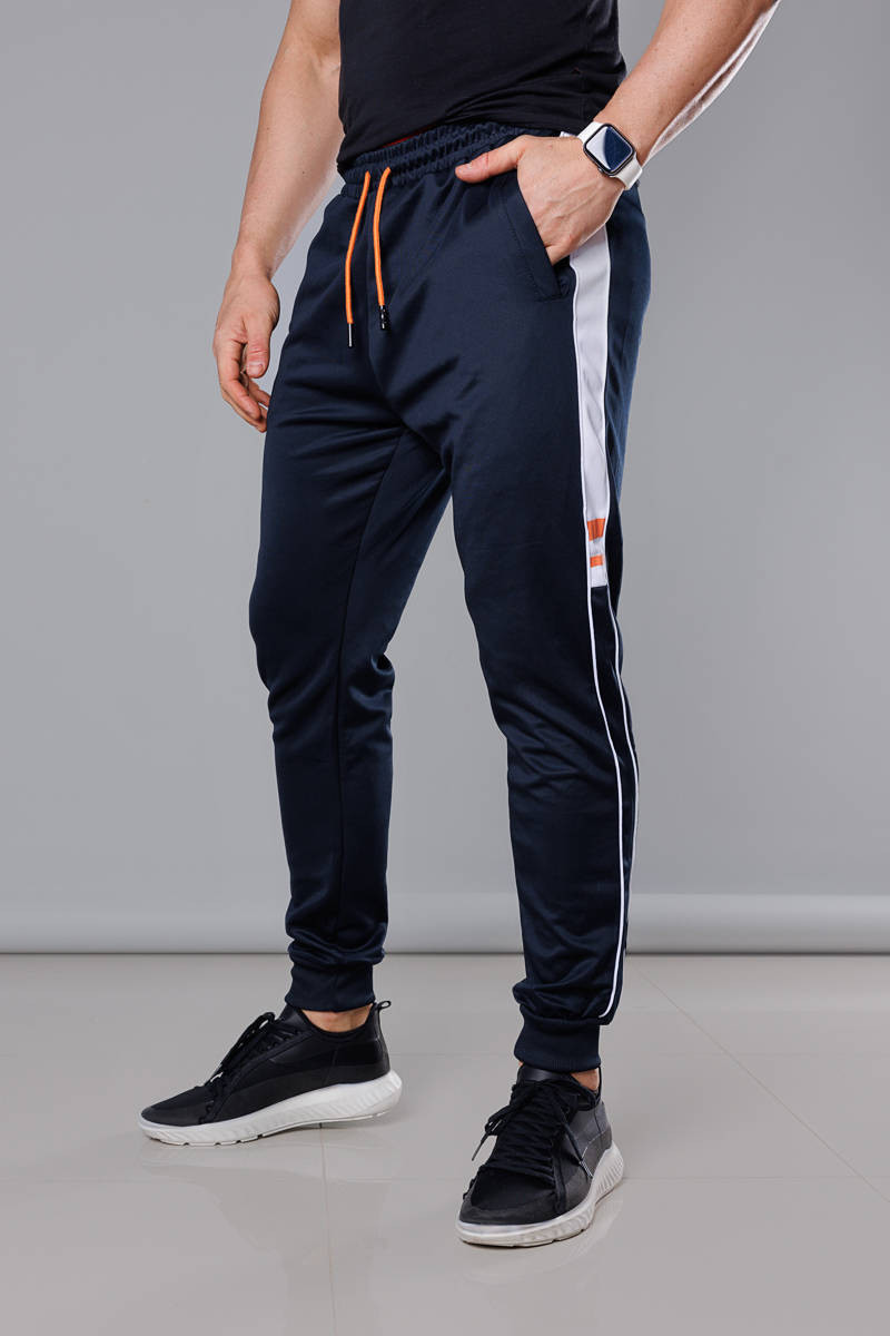 Tmavě modré pánské teplákové kalhoty s lampasy (8K161) odcienie niebieskiego XL