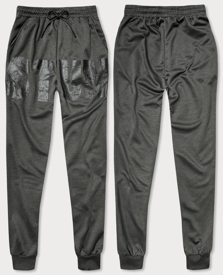 Tmavě šedé pánské teplákové kalhoty s potiskem (8K191) odcienie szarości XL