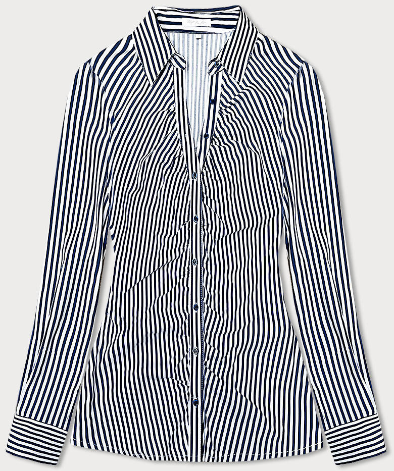 Tmavě modro-bílá pruhovaná košile s nařasením (AWY2015D) odcienie bieli L (40)