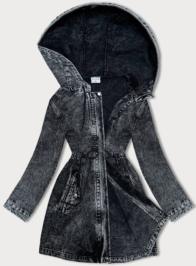 Volná černá džínová dámská denimová bunda (POP7065-K) odcienie czerni L (40)