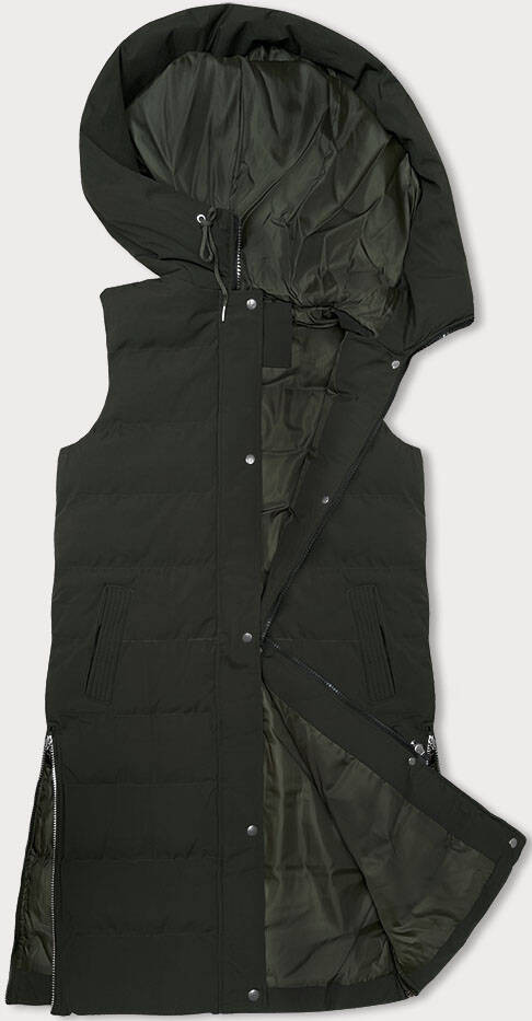 Dlouhá dámská péřová vesta v army barvě (5M3157-136) odcienie zieleni XL (42)