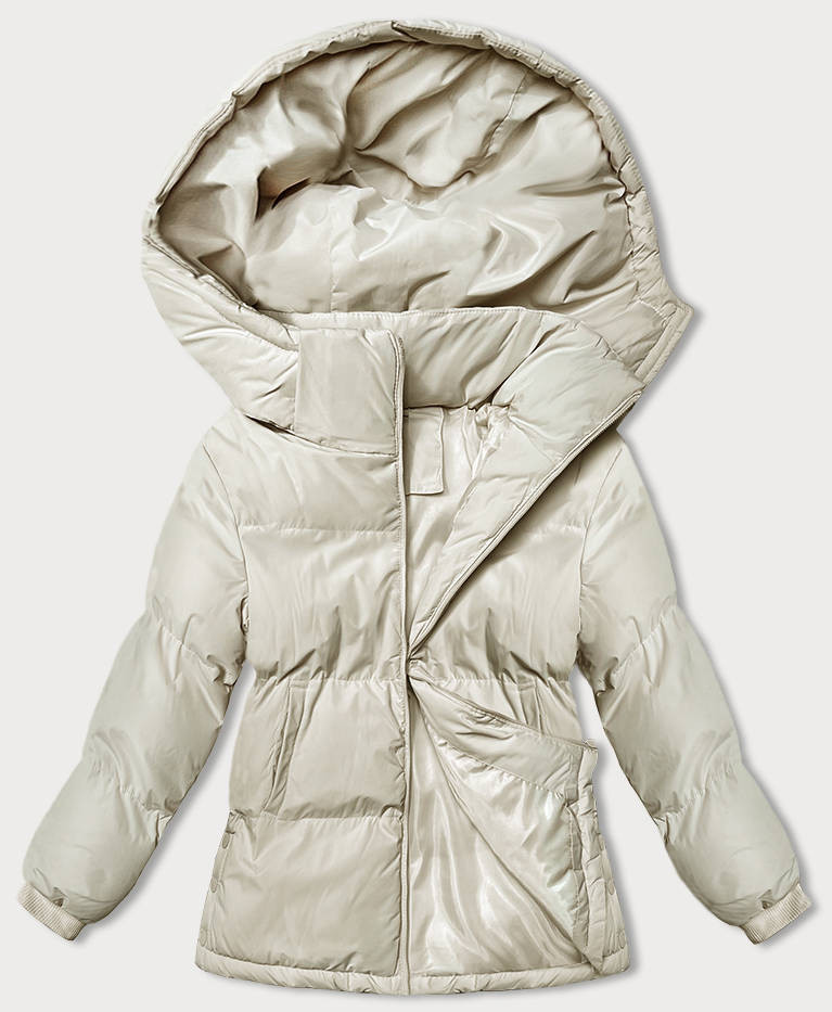 Světle béžová dámská zimní bunda s kapucí (5M3169-62) odcienie beżu S (36)