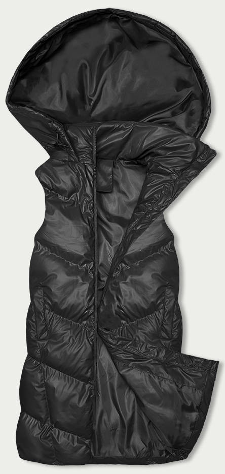 Dlouhá černá péřová vesta s kapucí (5M3183-392) odcienie czerni XL (42)