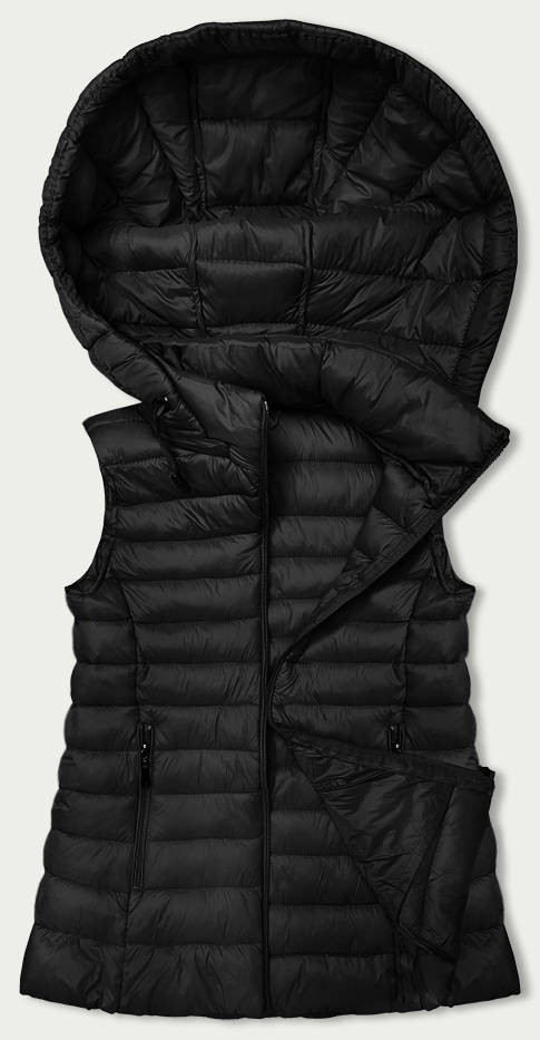 Černá dámská prošívaná vesta s kapucí (16M9139-392) odcienie czerni XL (42)