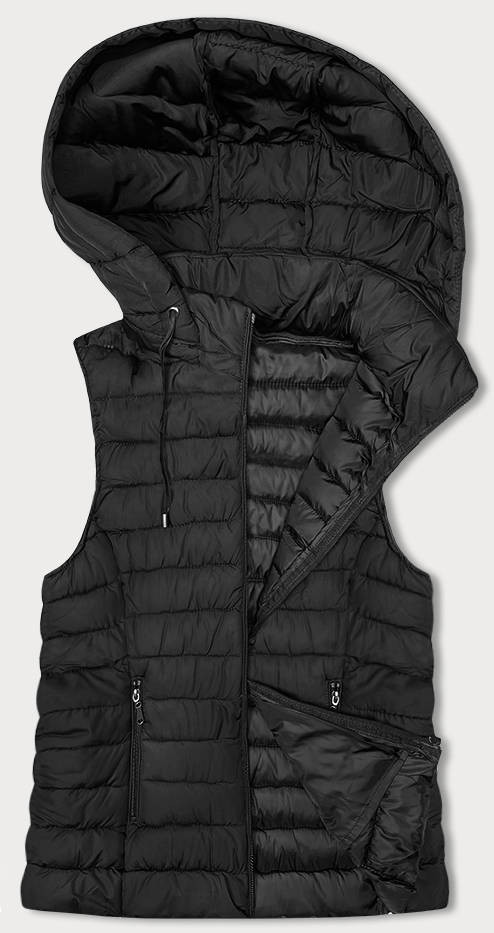 Černá dámská prošívaná vesta s kapucí (16M9150-392) odcienie czerni XL (42)