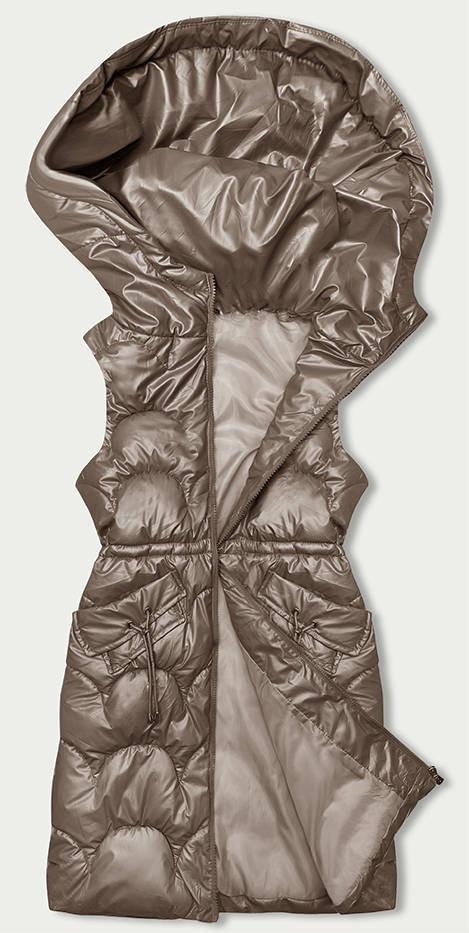 Vypasovaná vesta v barvě cappuccino s kapucí (B8172-12) odcienie beżu S (36)