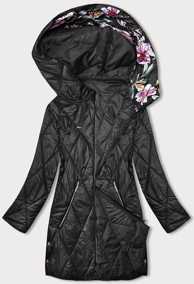 Černá dámská bunda s ozdobnou kapucí (B8215-1) odcienie czerni 50