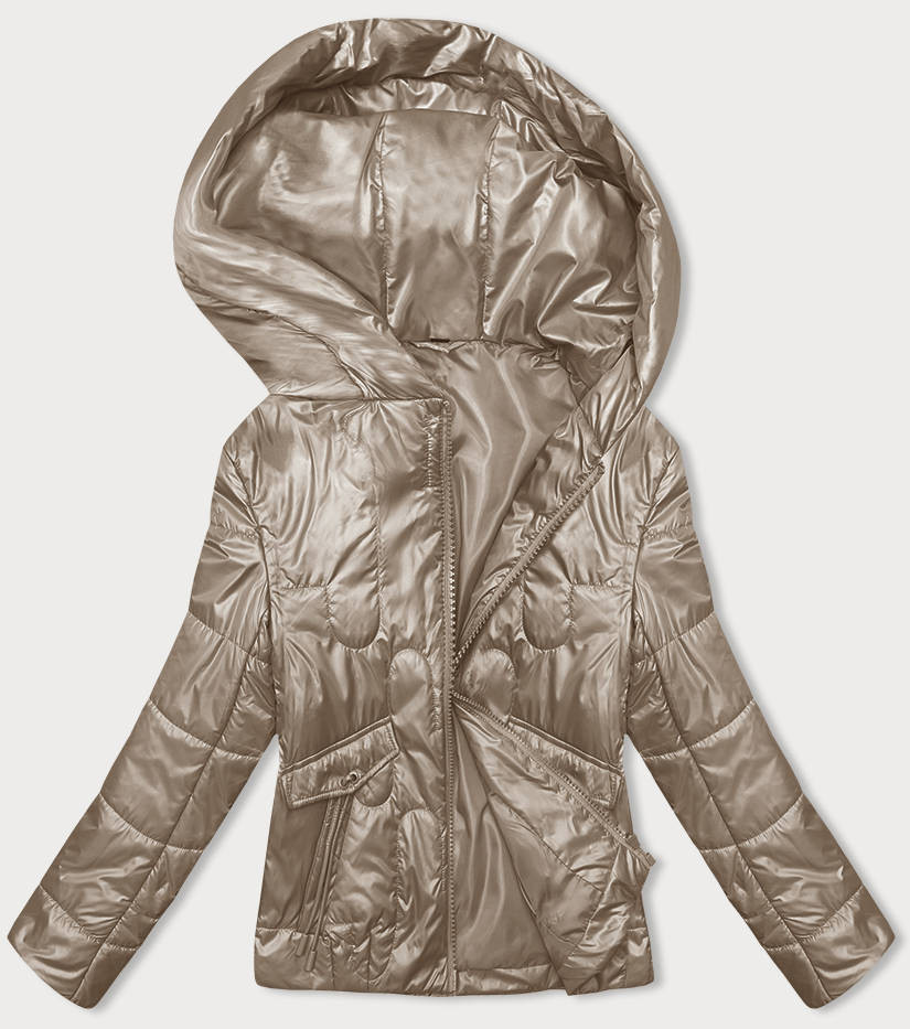 Béžová krátká dámská prošívaná bunda (B8185-12) odcienie beżu XXL (44)