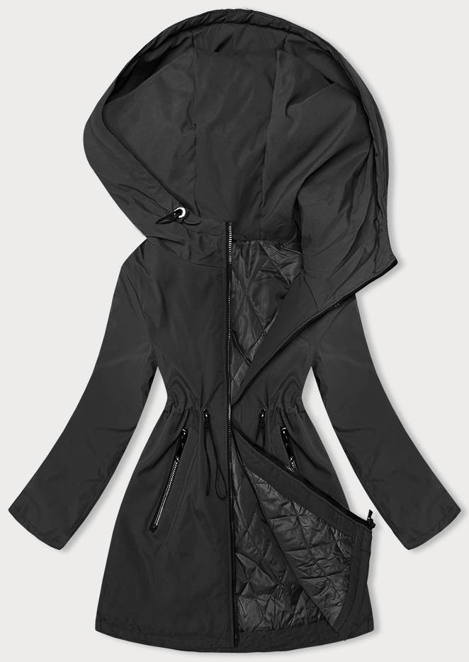 Černá dámská bunda s kapucí (B8217-1) odcienie czerni XXL (44)