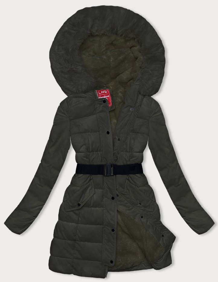 Péřová dámská zimní bunda v army barvě (2M-007) odcienie zieleni M (38)
