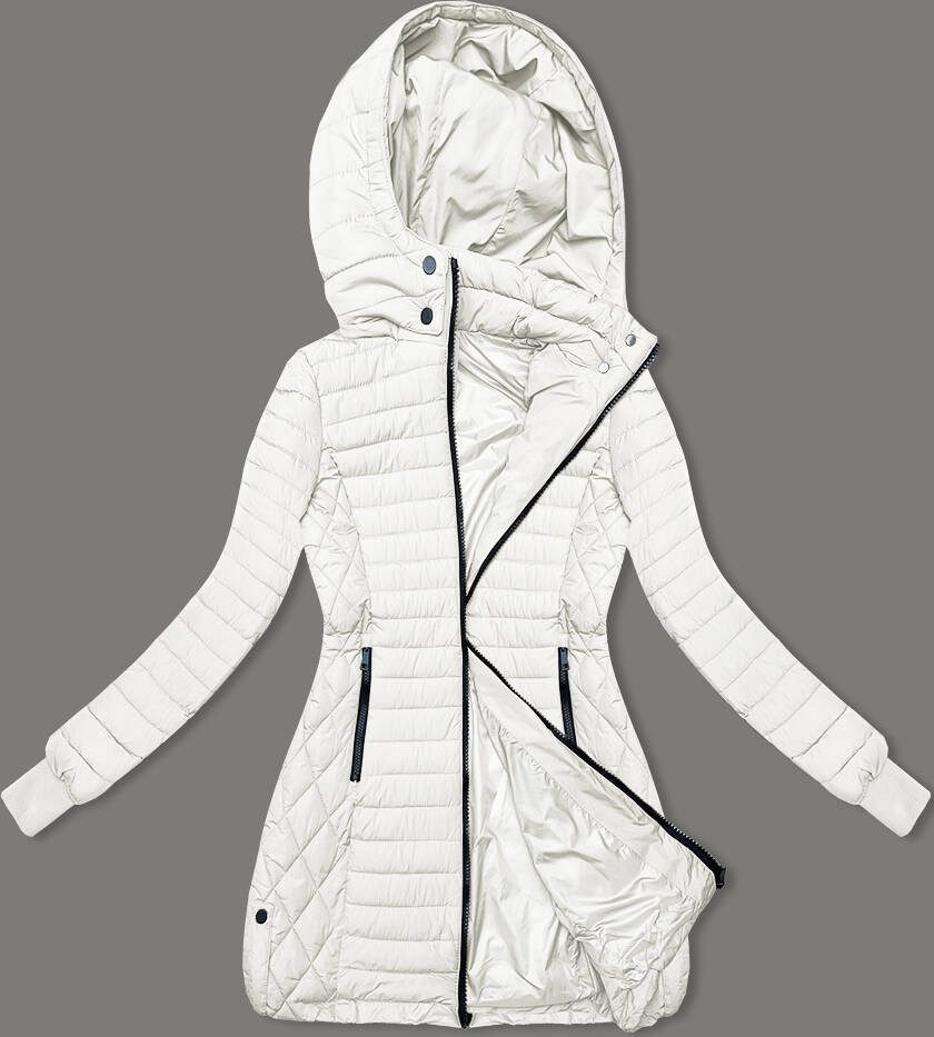 Dámská bunda v ecru barvě s kapucí pro přechodné období (2M-017) odcienie beżu S (36)