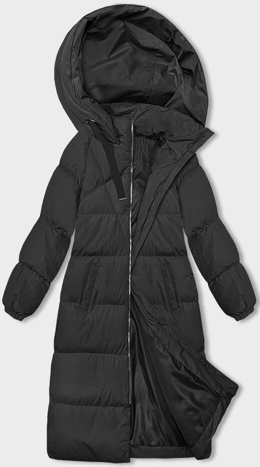 Dlouhá černá hrubší dámská bunda s kapucí (5M3163-392) odcienie czerni S (36)