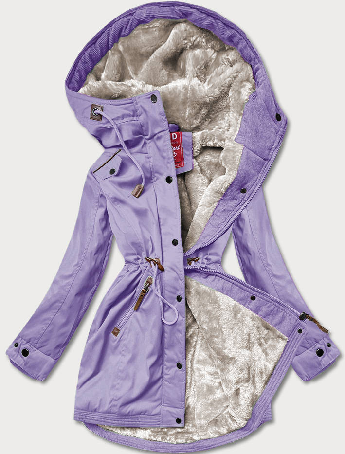 Dámská zimní bunda parka ve vřesové barvě se vsadkami z eko kůže (2M-21A93) odcienie fioletu XL (42)