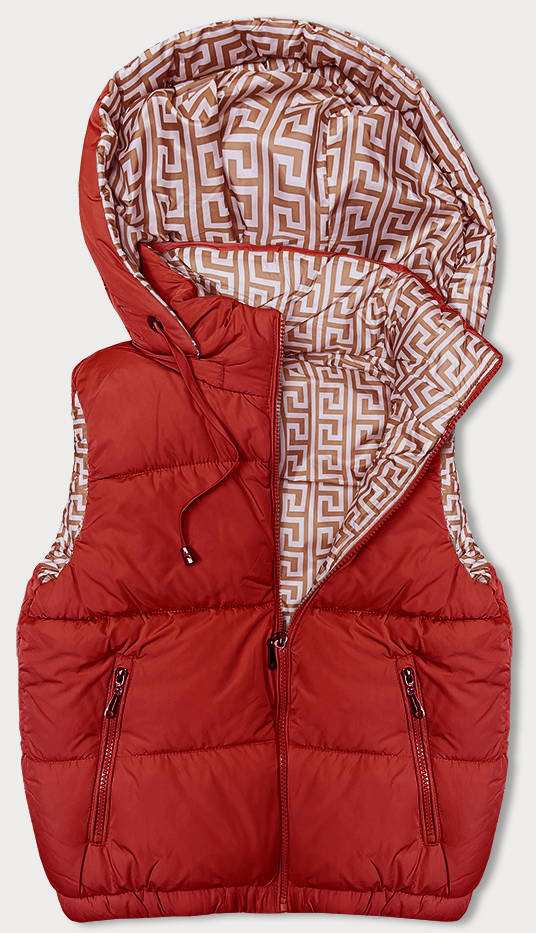 Červená krátká péřová dámská vesta s kapucí (16M9091-270) odcienie czerwieni XL (42)