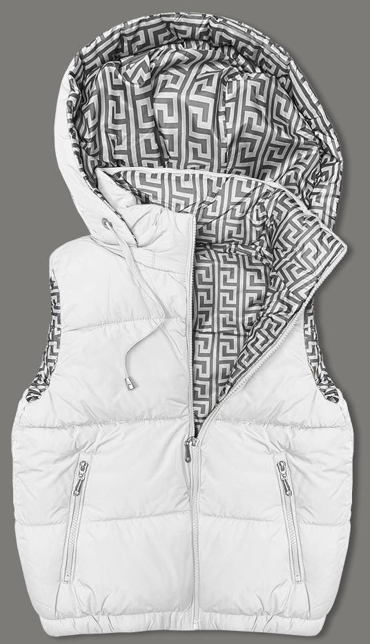 Bílá krátká dámská péřová vesta s kapucí (16M9091-281) odcienie bieli S (36)