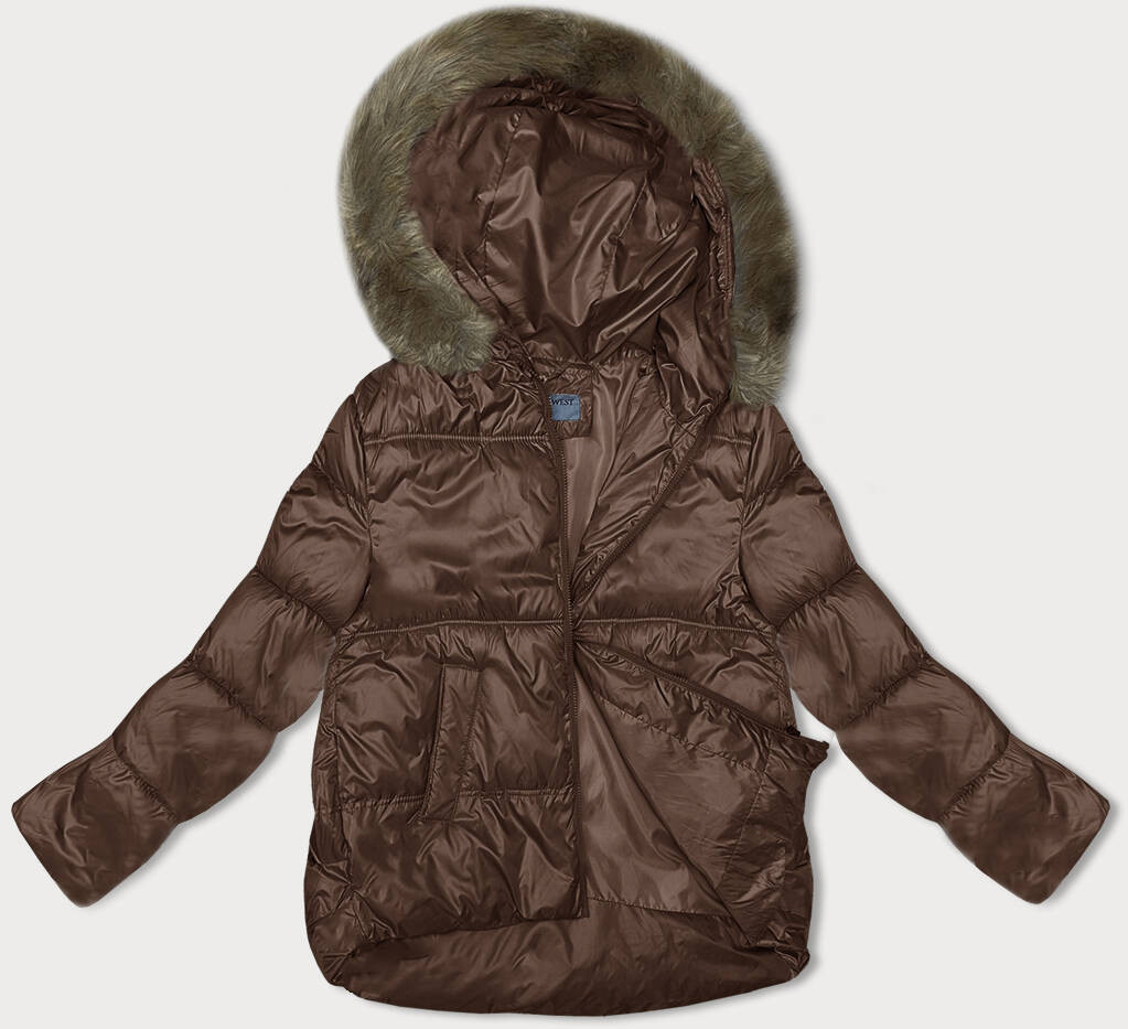 Hnědá dámská zimní bunda s kapucí (B8205-14) odcienie brązu 50
