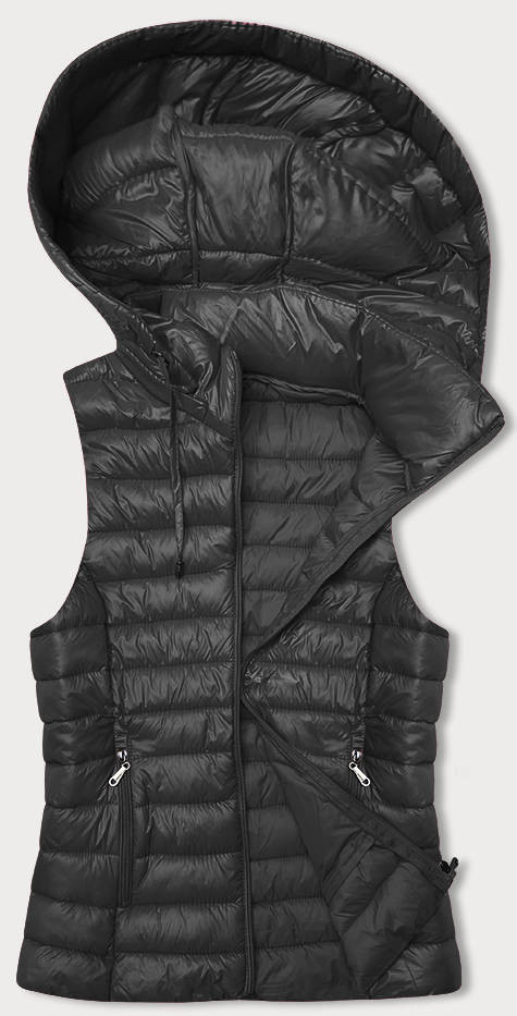 Prošívaná vesta v grafitové barvě s kapucí (16M9138-105) odcienie szarości XL (42)