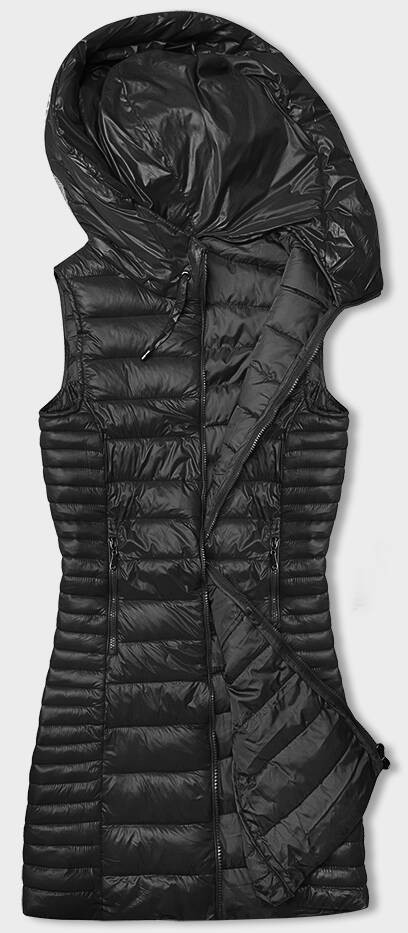 Černá prošívaná vesta s kapucí (16M9113-392) odcienie czerni XL (42)