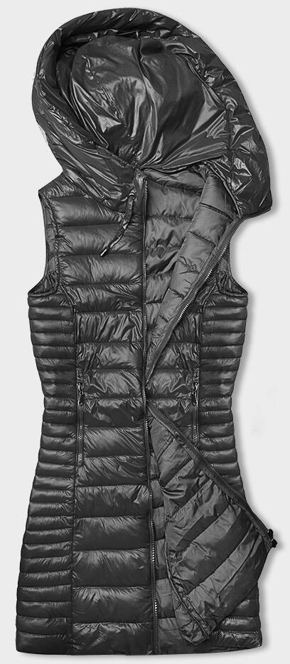 Prošívaná vesta v grafitové barvě s kapucí (16M9113-105) odcienie szarości XL (42)
