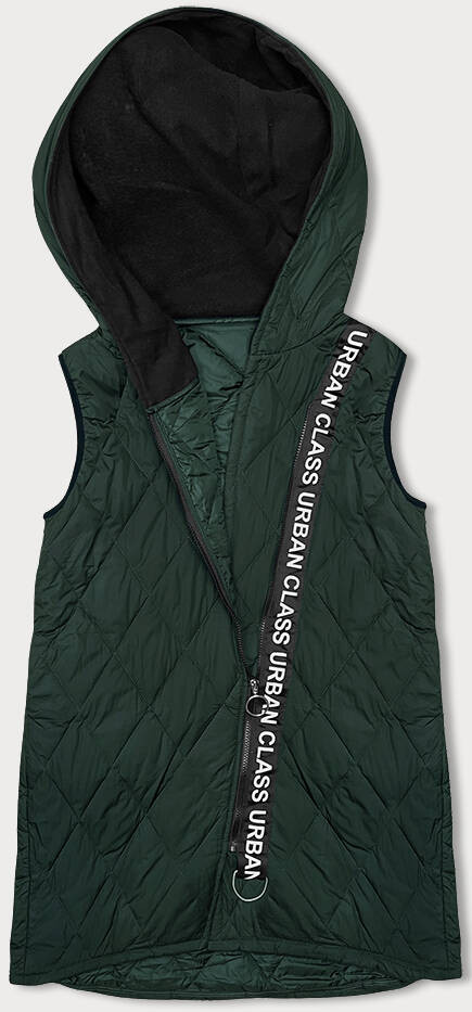 Prošívaná dámská vesta v army barvě s ozdobnou páskou (16M9118-136) odcienie zieleni XL (42)