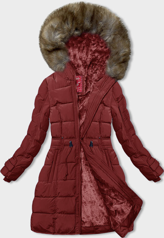 Červená dámská zimní bunda s kožešinovou podšívkou (LHD-23063) odcienie czerwieni XXL (44)