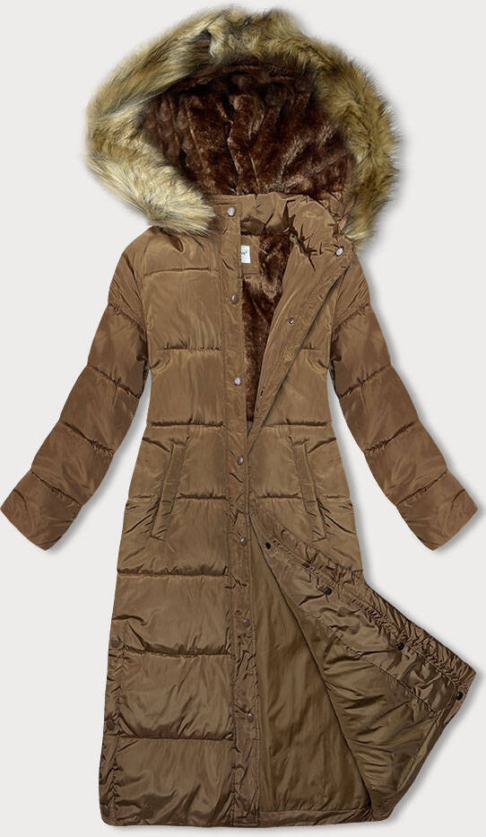 Dlouhá dámská zimní bunda ve velbloudí barvě (V725) odcienie beżu M (38)