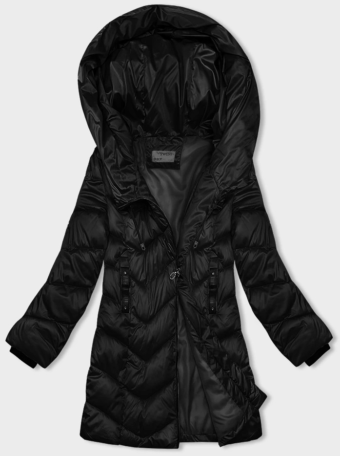 Černá dámská zimní bunda s asymetrickým zipem (B8167-1) odcienie czerni 50